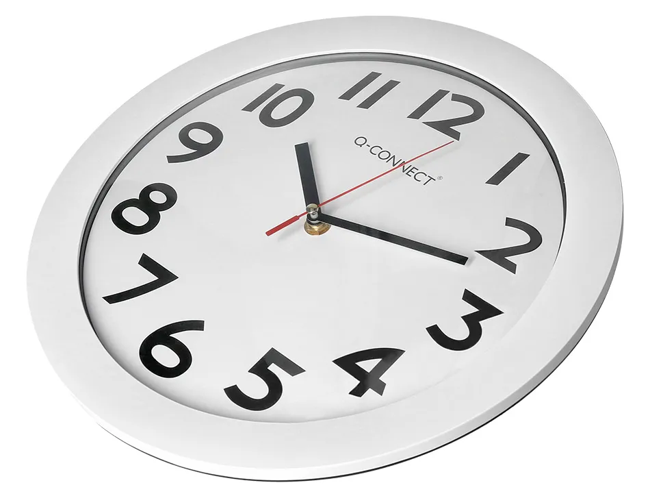 Horloge q-connect murale plastique design actuel numéros noirs fond blanc 1 pile aa non fournie diamètre 30cm blanc