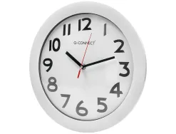 Horloge q-connect murale plastique design actuel numéros noirs fond blanc 1 pile aa non fournie diamètre 30cm blanc