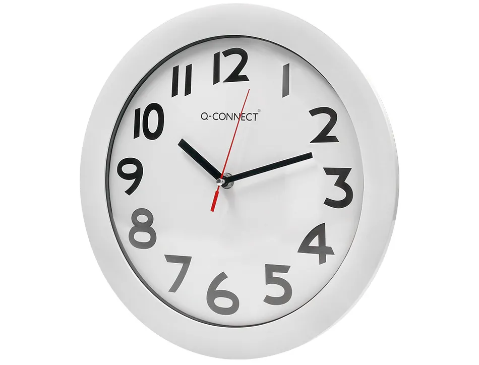 Horloge q-connect murale plastique design actuel numéros noirs fond blanc 1 pile aa non fournie diamètre 30cm blanc