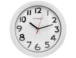Horloge q-connect murale plastique design actuel numéros noirs fond blanc 1 pile aa non fournie diamètre 30cm blanc