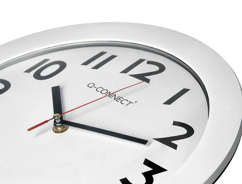Horloge q-connect murale plastique design actuel numéros noirs fond blanc 1 pile aa non fournie diamètre 30cm blanc