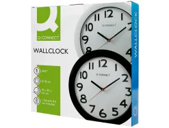 Horloge q-connect murale plastique design actuel numéros noirs fond blanc 1 pile aa non fournie diamètre 30cm blanc