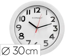 Horloge q-connect murale plastique design actuel numéros noirs fond blanc 1 pile aa non fournie diamètre 30cm blanc