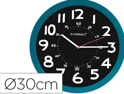 Horloge q-connect murale plastique design moderne couleur vive 1 pile aa non fournie diamètre 30cm bleu