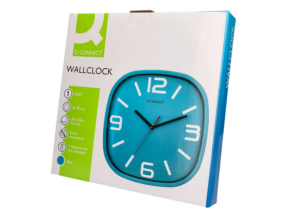 Horloge q-connect murale plastique mouvement silencieux diametre 30 cm coloris bleu