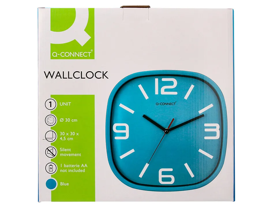 Horloge q-connect murale plastique mouvement silencieux diametre 30 cm coloris bleu