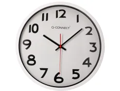 Horloge q-connect murale plastique design actuel numéros noirs fond blanc 1 pile aa non fournie diamètre 34cm chromé