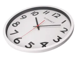 Horloge q-connect murale plastique design actuel numéros noirs fond blanc 1 pile aa non fournie diamètre 34cm chromé