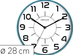Horloge unilux pop quartz haute précision silencieuse pile 1,5v aa fournie diamètre 28cm lisibilité 30m bleu