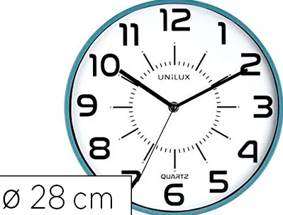 Horloge unilux pop quartz haute précision silencieuse pile 1,5v aa fournie diamètre 28cm lisibilité 30m bleu