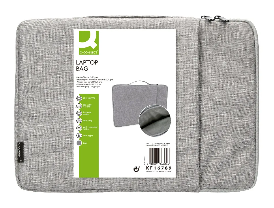 Housse pc 13.3" q-connect poignee 1 poche exterieure fermeture eclair 350x250x25 mm coloris gris