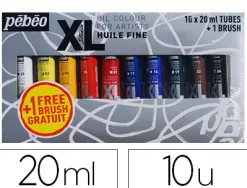 Huile fine pébéo xl 10 tubes assortis 20ml + 1 brosse soie beau blanc offerte