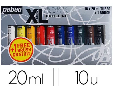Huile fine pébéo xl 10 tubes assortis 20ml + 1 brosse soie beau blanc offerte