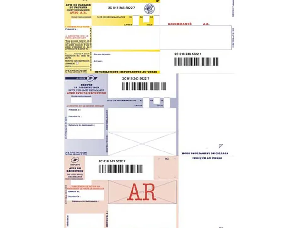 Imprime recommande a4 techmay avec ar national et code barre logiciel fourni boite 1000 unites