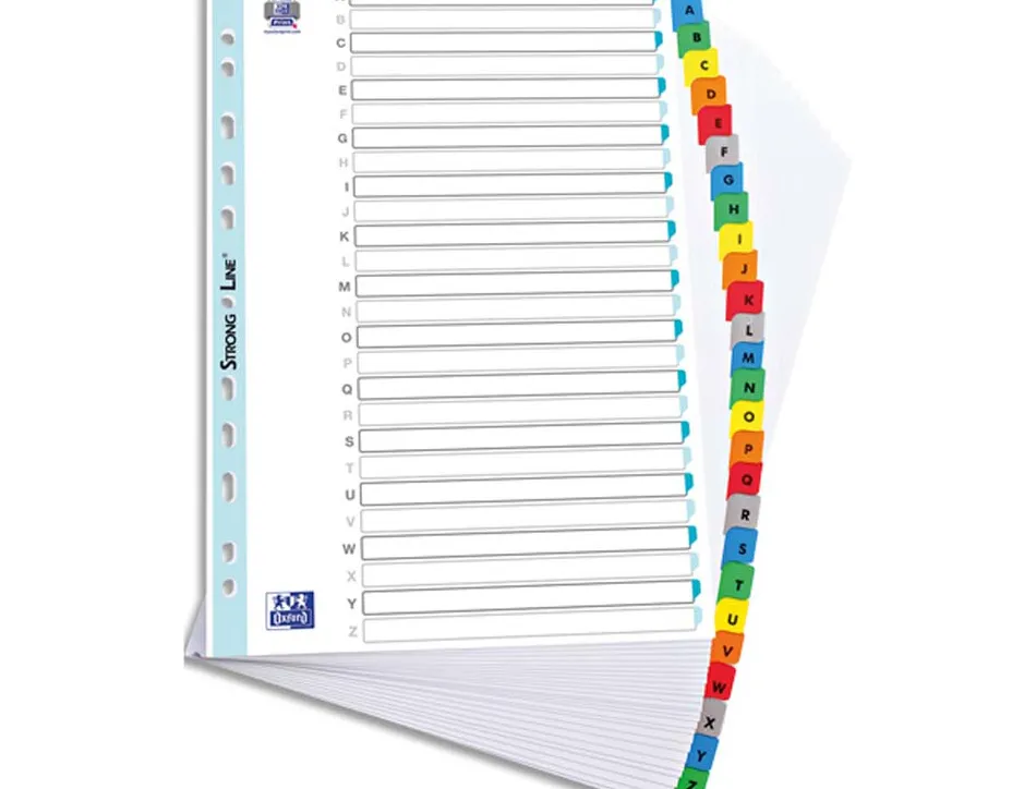 Intercalaire elba mylar carton fort 170g alphabétique 26 touches a-z a4 onglets recto/verso coloris assortis