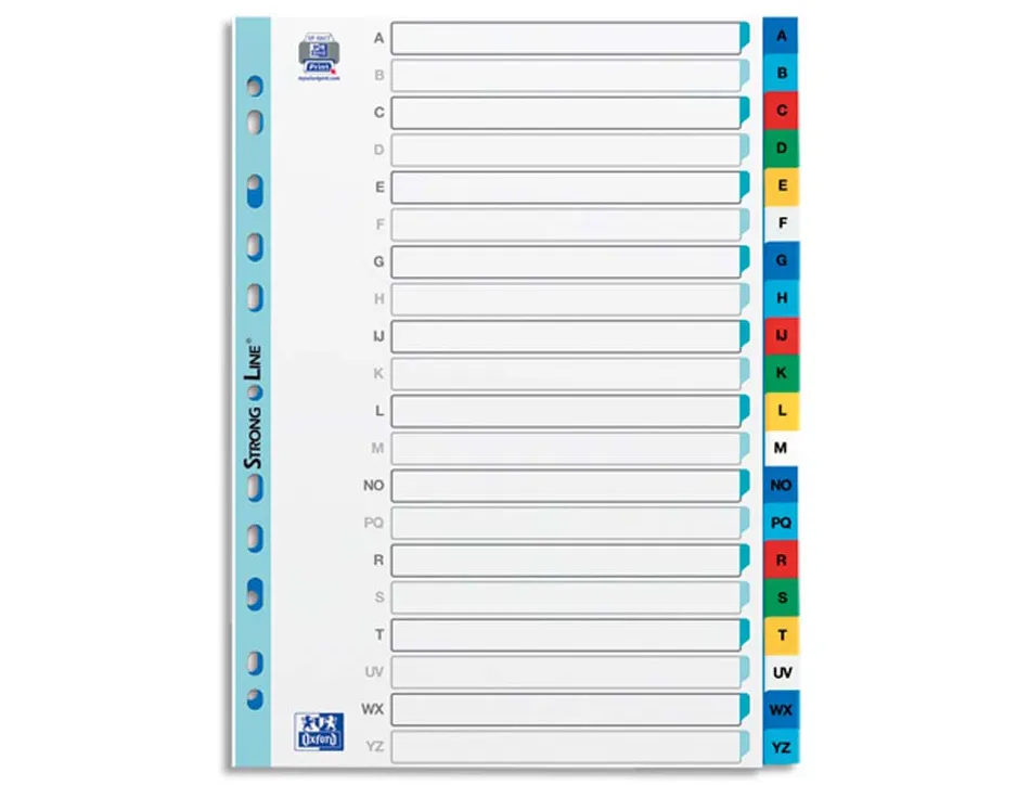 Intercalaire elba polypropylène 12/100e alphabétique 20 touches a4 page garde personnalisable coloris assortis
