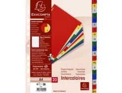 Intercalaire exacompta a4 alphabethique a-z pp 20 onglets index + coloris assortis
