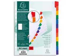 Intercalaire exacompta carte blanche 160g 12 positions a4+ carte onglets couleur renforcés