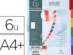 Intercalaire exacompta carte blanche 160g 6 positions a4+ onglets couleur renforcés