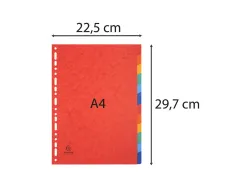 Intercalaire exacompta carte lustree 225gr a4 12 positions coloris assortis