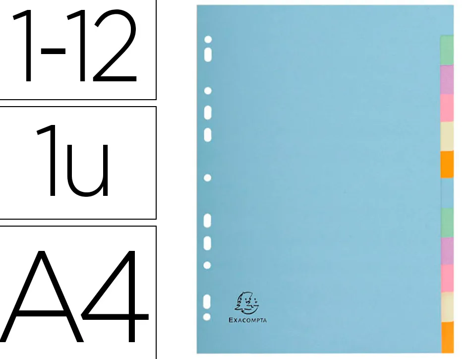 Intercalaire exacompta forever carte recyclée 170g 12 touches a4 teintes pastel