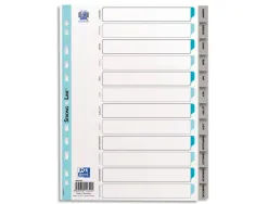 Intercalaire oxford polypropylène souple gris 12 positions a4 210x297mm désignation mensuel onglets bicolores