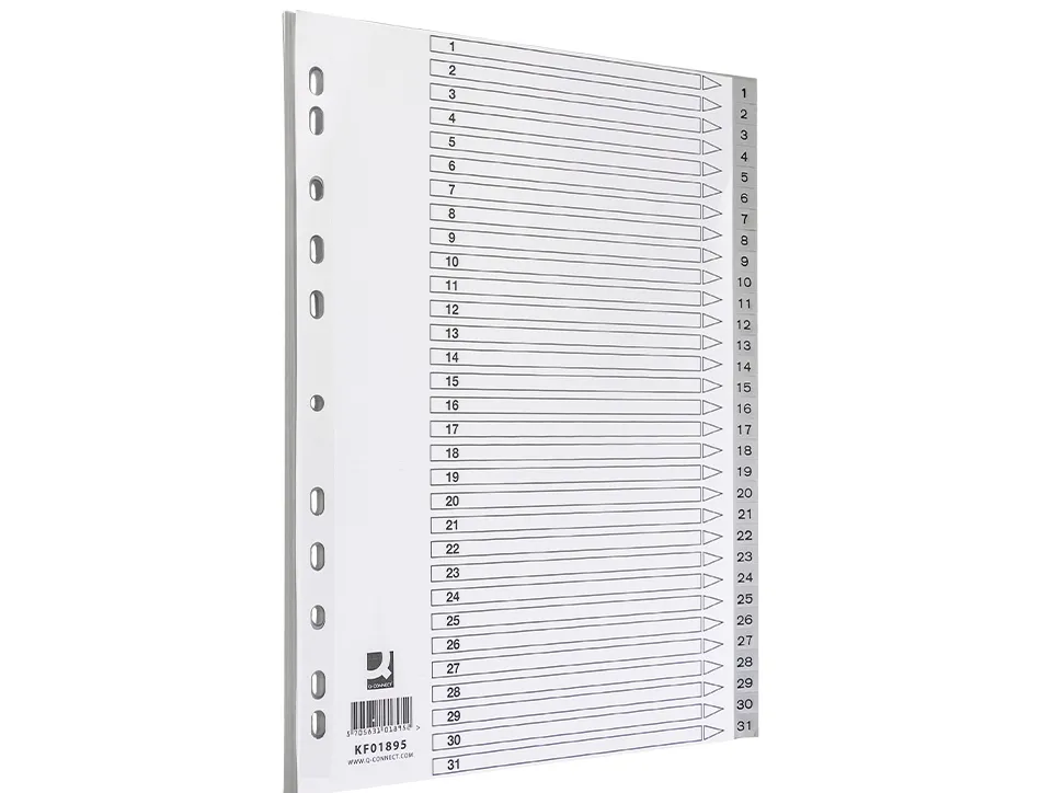 Intercalaire q-connect numerique 1-31 plastique 31 positions a4 indice multiperfore