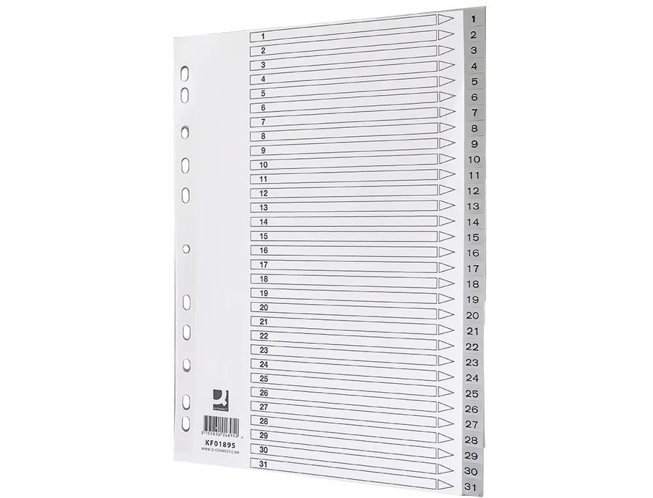 Intercalaire q-connect numerique 1-31 plastique 31 positions a4 indice multiperfore