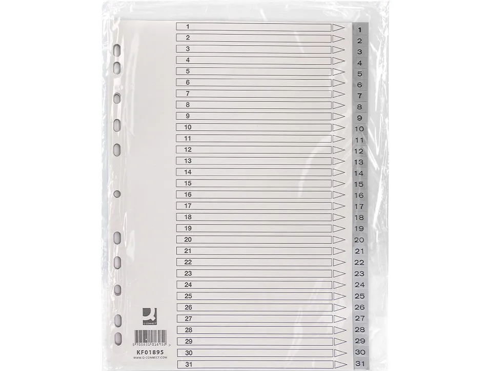 Intercalaire q-connect numerique 1-31 plastique 31 positions a4 indice multiperfore