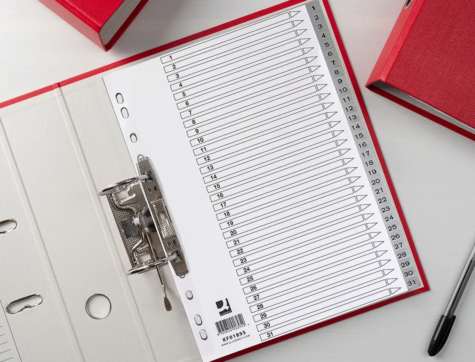 Intercalaire q-connect numerique 1-31 plastique 31 positions a4 indice multiperfore
