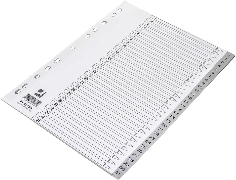 Intercalaire q-connect numerique 1-31 plastique 31 positions a4 indice multiperfore