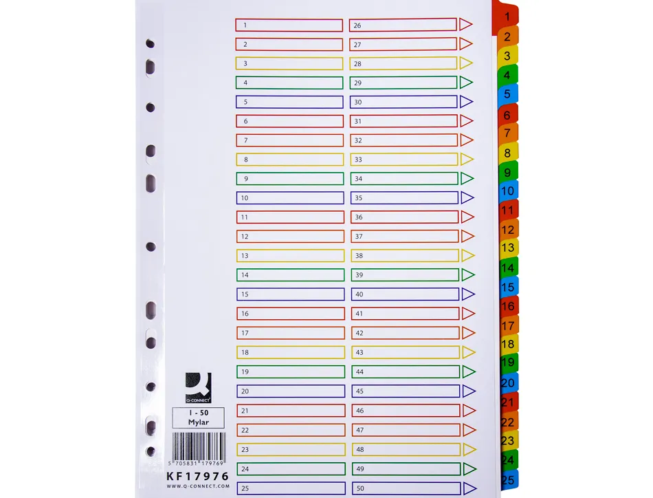 Intercalaire q-connect numérique plastique 25 positions a4 210x297mm carte mylar 50 touches