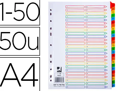 Intercalaire q-connect numérique plastique 25 positions a4 210x297mm carte mylar 50 touches