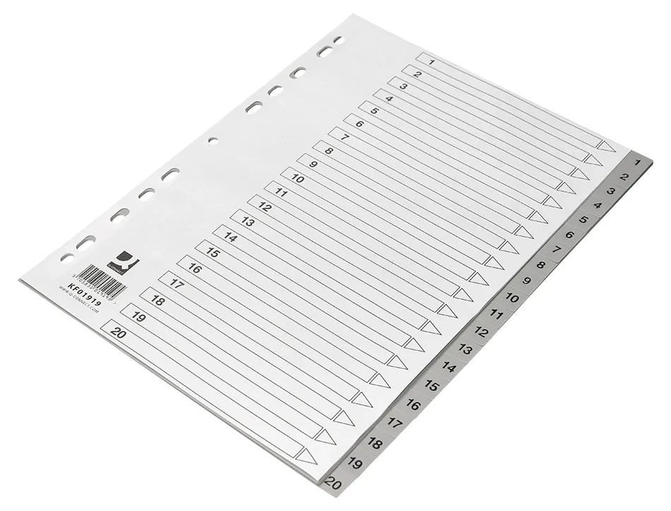 Intercalaire q-connect numerique 1-20 plastique 20 positions a4 indice multiperfore