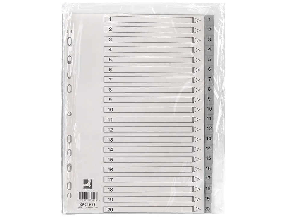 Intercalaire q-connect numerique 1-20 plastique 20 positions a4 indice multiperfore