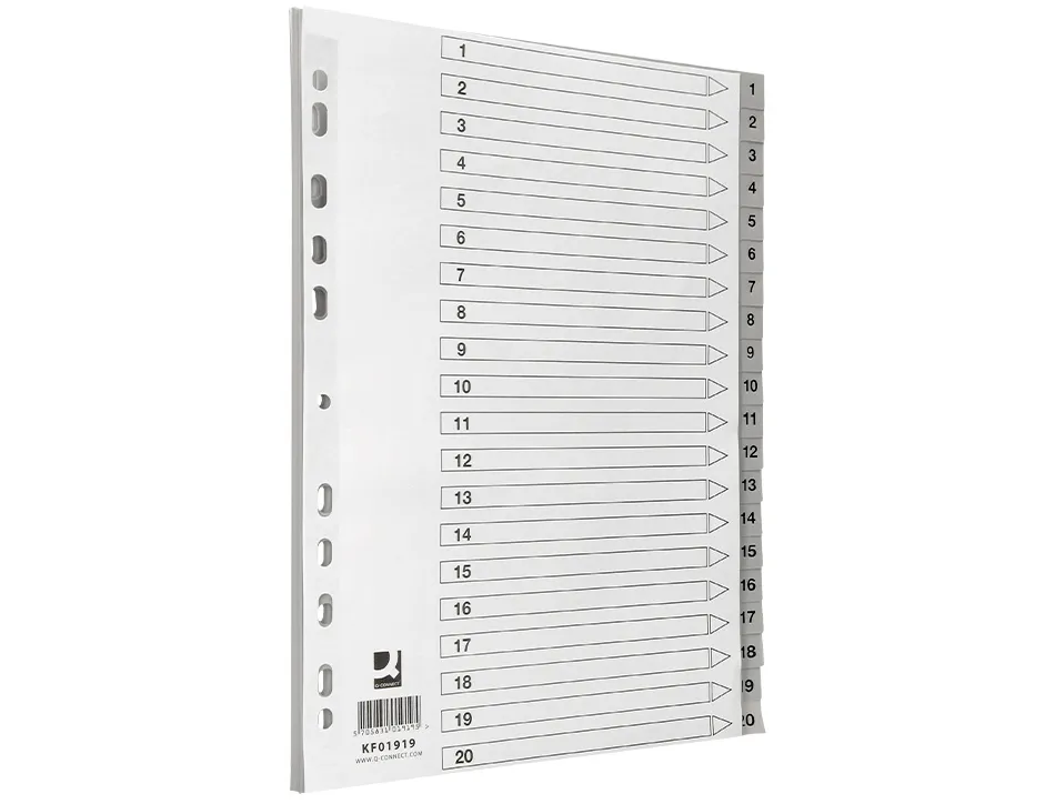 Intercalaire q-connect numerique 1-20 plastique 20 positions a4 indice multiperfore