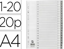 Intercalaire q-connect numerique 1-20 plastique 20 positions a4 indice multiperfore