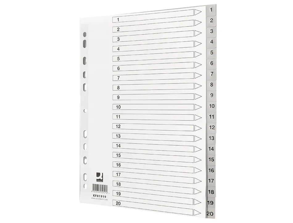 Intercalaire q-connect numerique 1-20 plastique 20 positions a4 indice multiperfore