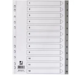 Intercalaire q-connect numerique 1-12 plastique 12 positions a4 indice multiperfore