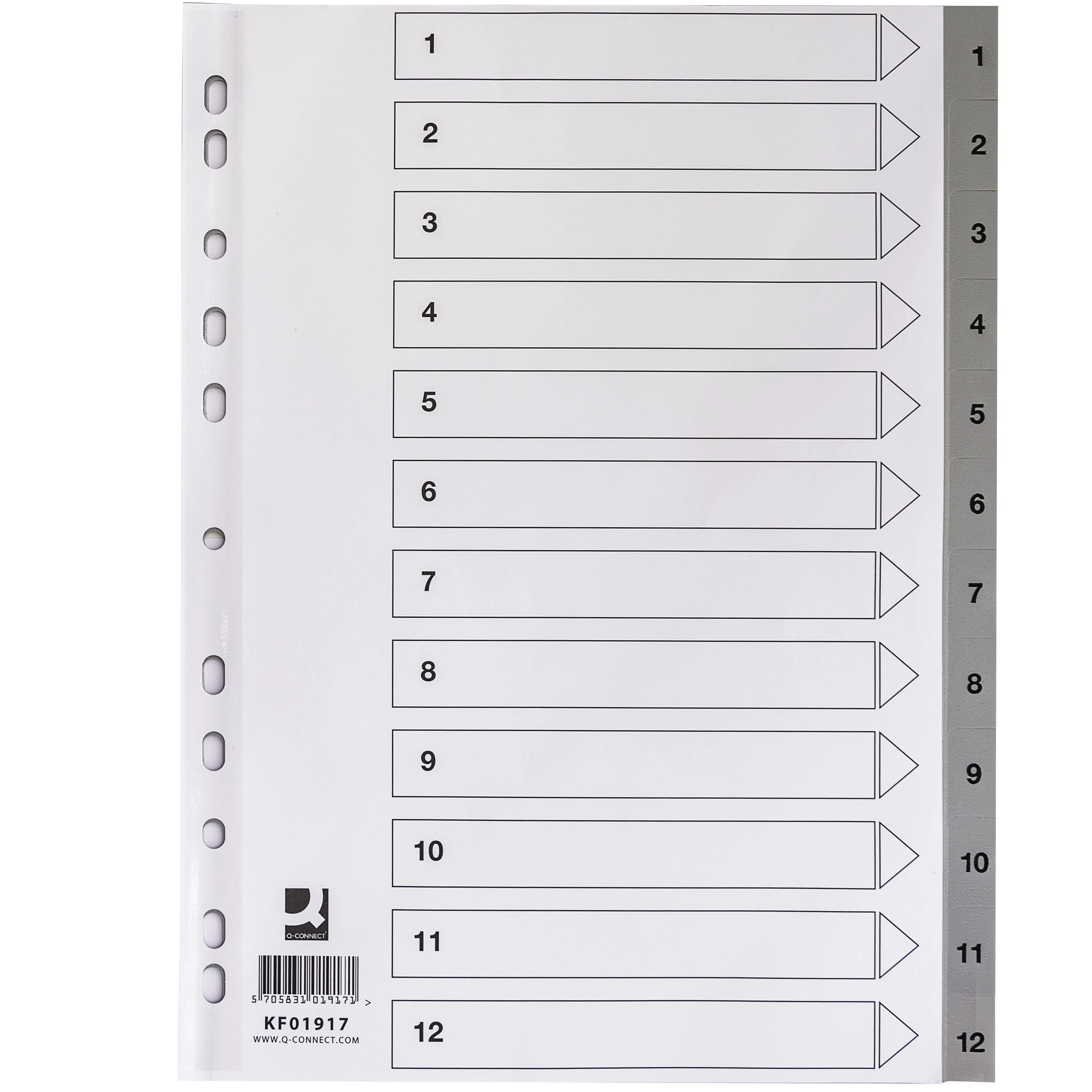 Intercalaire q-connect numerique 1-12 plastique 12 positions a4 indice multiperfore