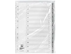 Intercalaire q-connect numerique 1-12 plastique 12 positions a4 indice multiperfore