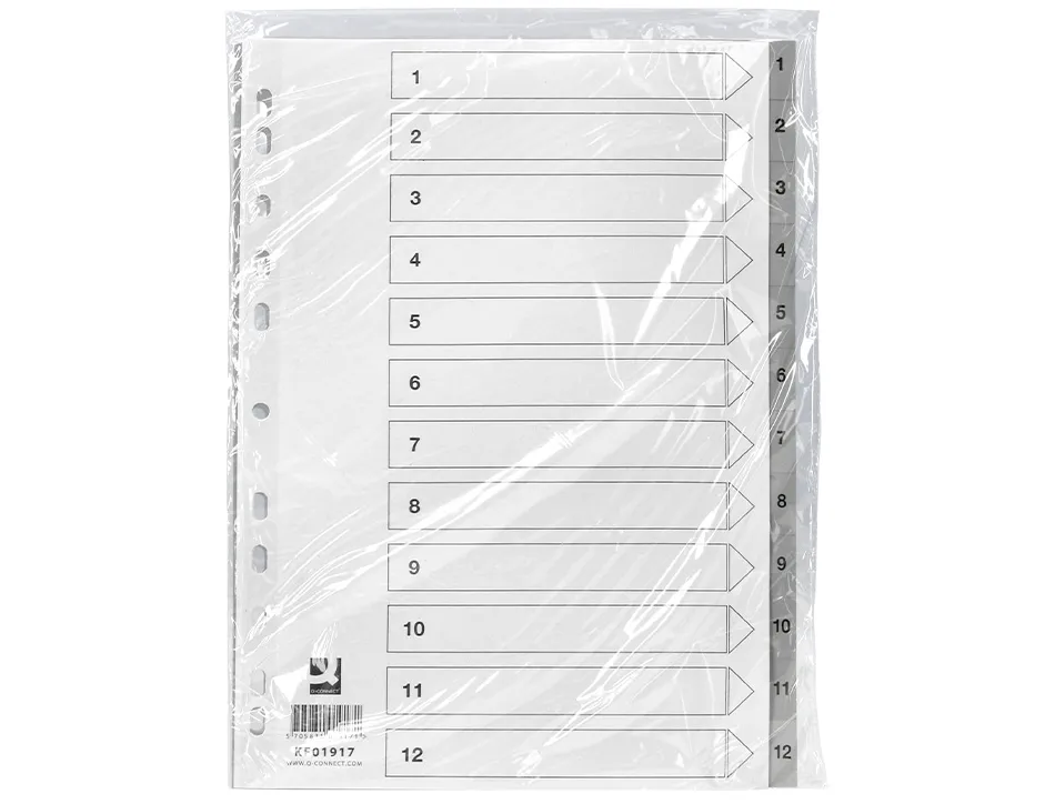 Intercalaire q-connect numerique 1-12 plastique 12 positions a4 indice multiperfore