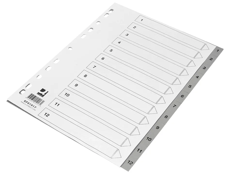 Intercalaire q-connect numerique 1-12 plastique 12 positions a4 indice multiperfore