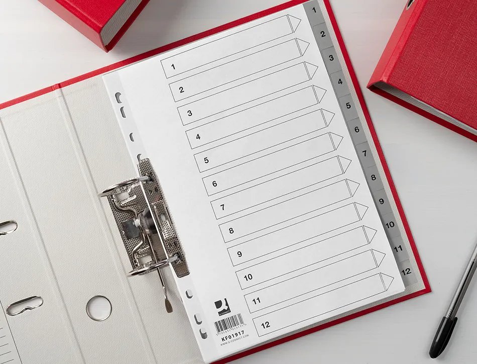 Intercalaire q-connect numerique 1-12 plastique 12 positions a4 indice multiperfore