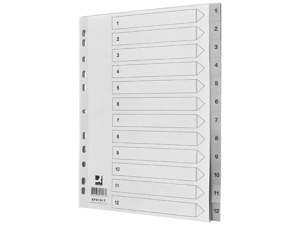 Intercalaire q-connect numerique 1-12 plastique 12 positions a4 indice multiperfore
