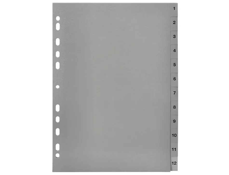 Intercalaire q-connect numerique 1-12 plastique 12 positions a4 indice multiperfore