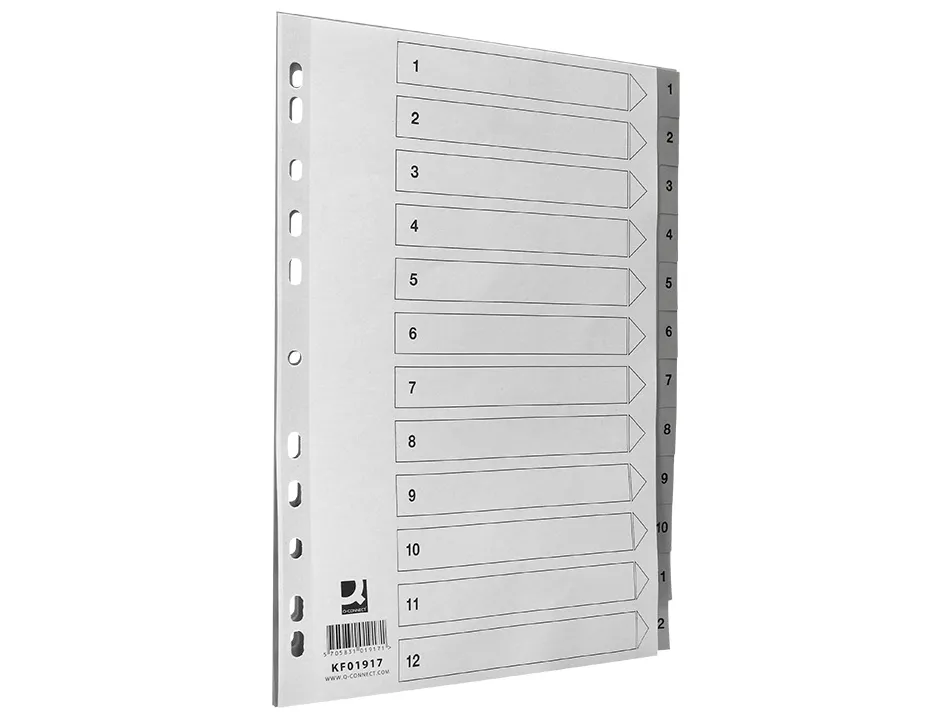 Intercalaire q-connect numerique 1-12 plastique 12 positions a4 indice multiperfore