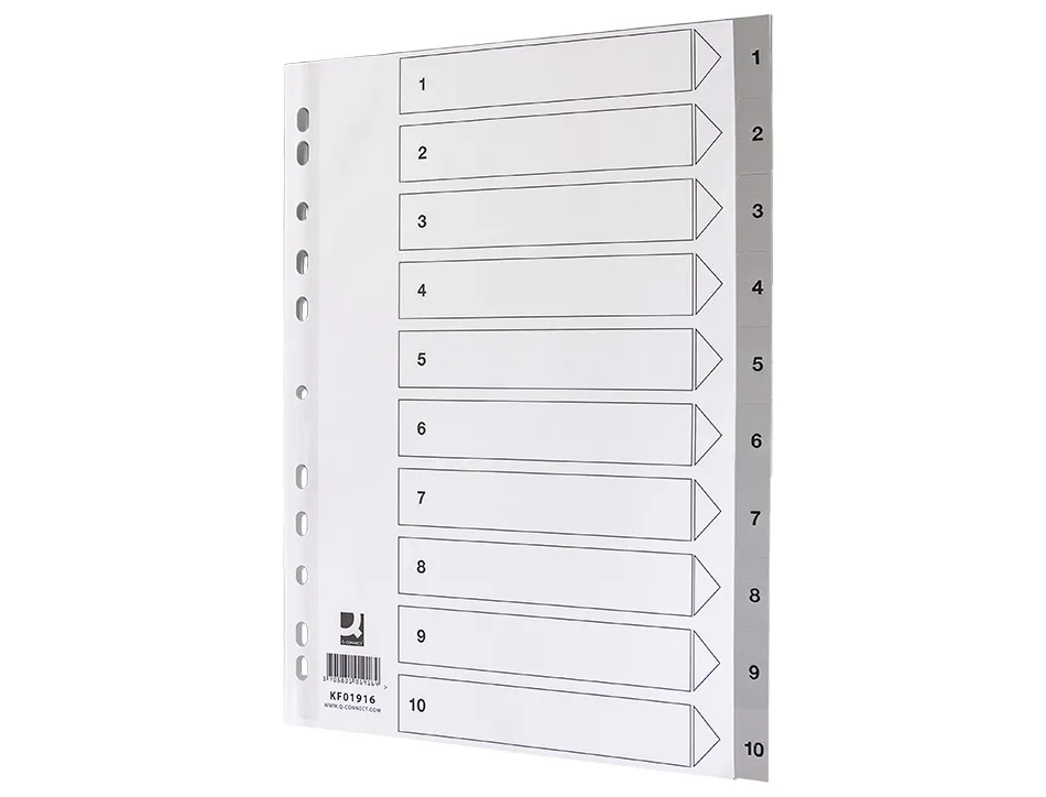 Intercalaire q-connect numerique 1-10 plastique 10 positions a4 indice multiperfore