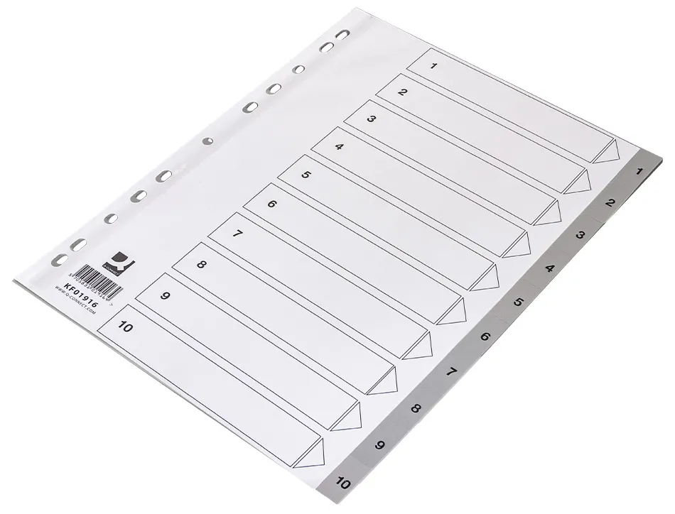 Intercalaire q-connect numerique 1-10 plastique 10 positions a4 indice multiperfore