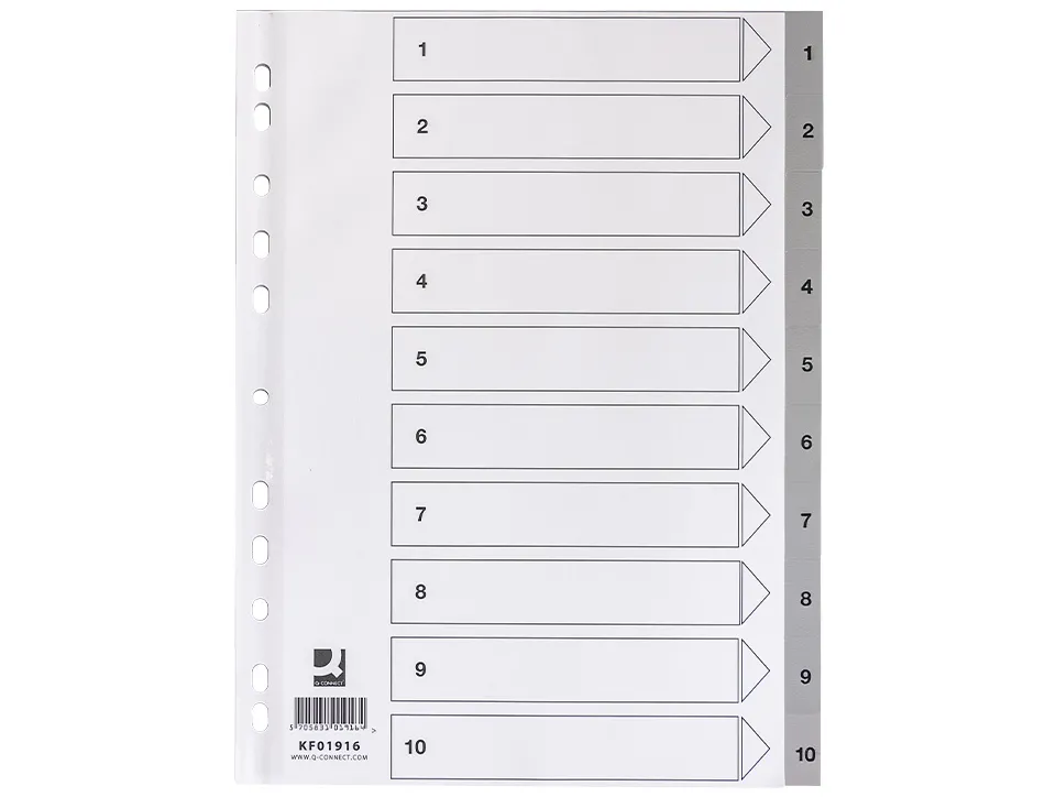 Intercalaire q-connect numerique 1-10 plastique 10 positions a4 indice multiperfore